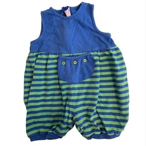 Vintage 1990s City Kids Blue Green Striped Shorts Romper